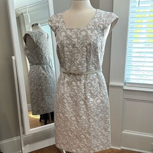 Antonio Melani Sz 8 Beige White sheath with belt fully lined nice fabric EUC